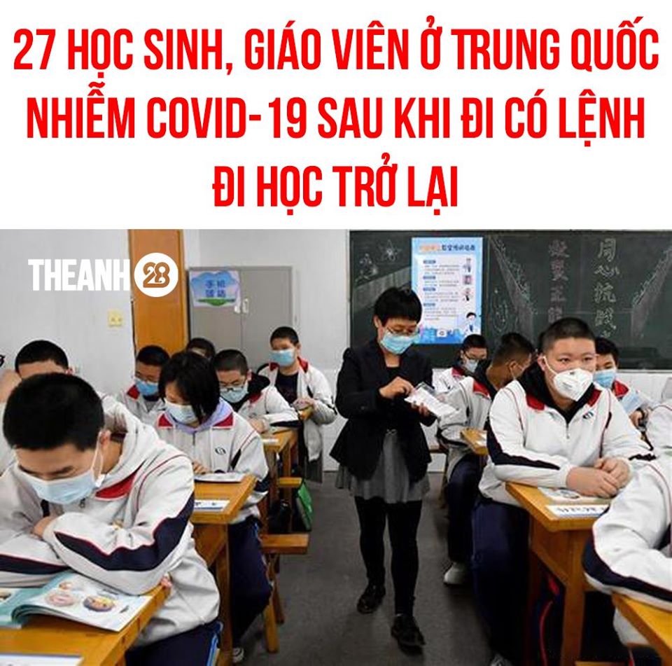 27 học sinh và giáo viên ở Trung Quốc sau khi đi học trở lại
